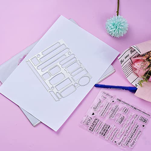 Sucrain 2pcs Metal Dies Cut and Clear Silicone Stamp, for Card Making Paper Craft Scrapbooking Album DIY, Sentiment Words Stencils Carbon Steel Embossing Template - Image 4