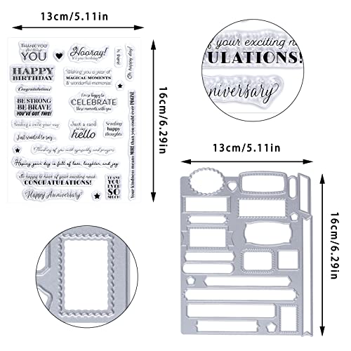 Sucrain 2pcs Metal Dies Cut and Clear Silicone Stamp, for Card Making Paper Craft Scrapbooking Album DIY, Sentiment Words Stencils Carbon Steel Embossing Template - Image 2