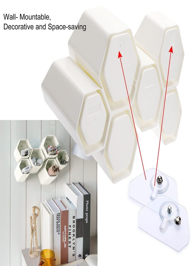 BTSKY Hexagonal Creative Pen Holder, Pen Container, Brush Pot, Combination Desktop Storage Organizer, Creative Hanging Planter Holder Multifunctional Wall-Mounted(White) - Image 3