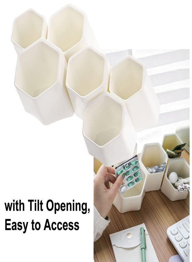 BTSKY Hexagonal Creative Pen Holder, Pen Container, Brush Pot, Combination Desktop Storage Organizer, Creative Hanging Planter Holder Multifunctional Wall-Mounted(White) - Image 2