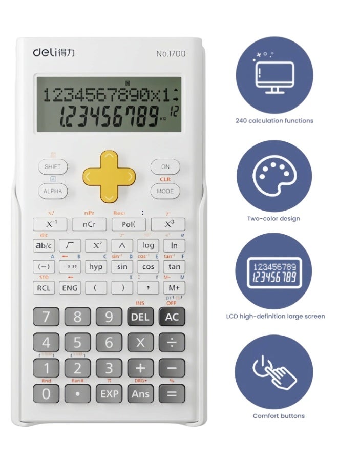 Deli Scientific calculator double line display function calculator 10+2 students middle and university school with large screen white - Image 1