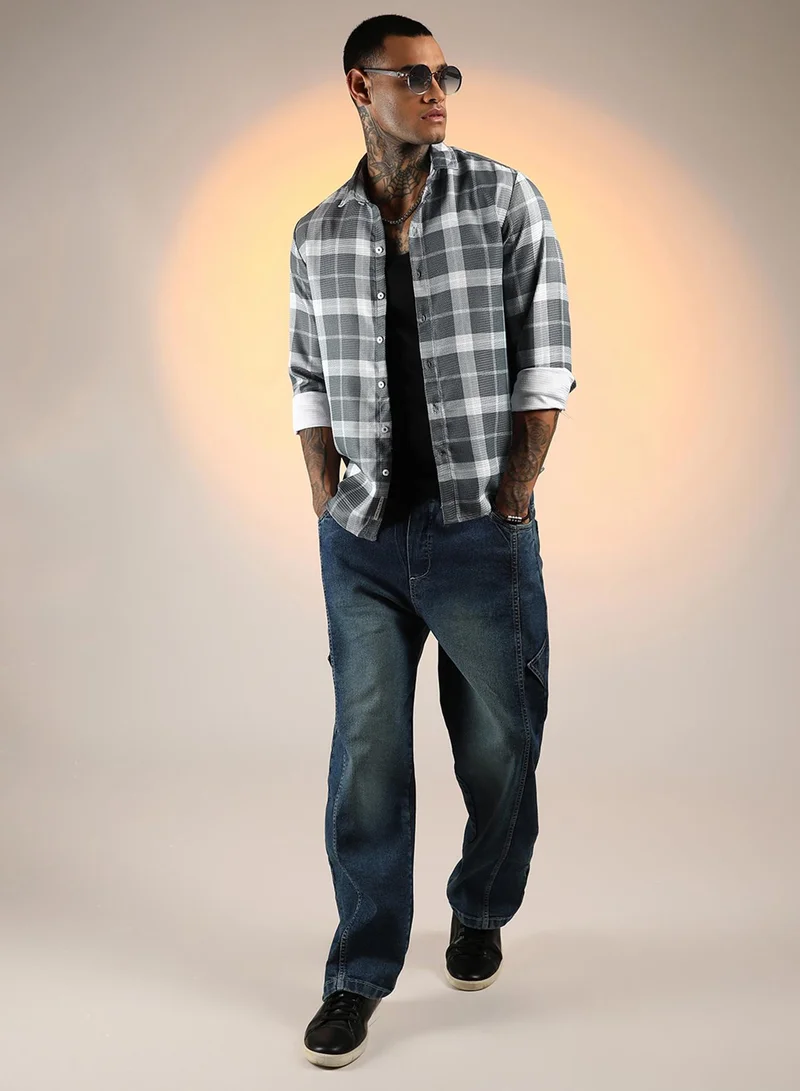 كامبوس سوترا Men's Slate Grey Tartan Plaid Shirt