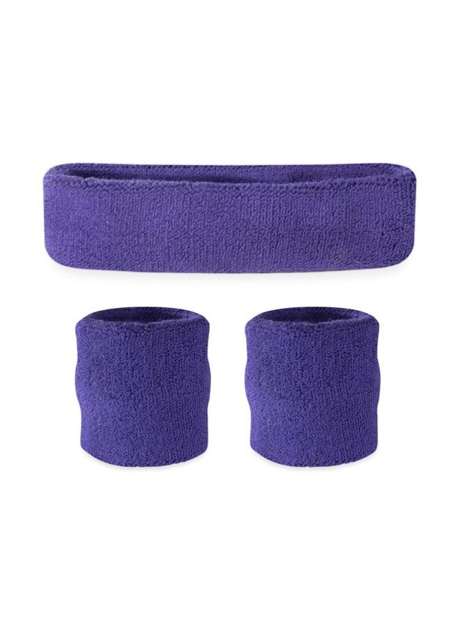 Suddora Sweatbands for Kids, Moisture Wicking 2 Wristbands and 1 Headband Set, Soft and Skin-Friendly Fabric, Moisture-Wicking Athletic Sweat Bands for Basketball, Baseball, Soccer, Purple - Image 1