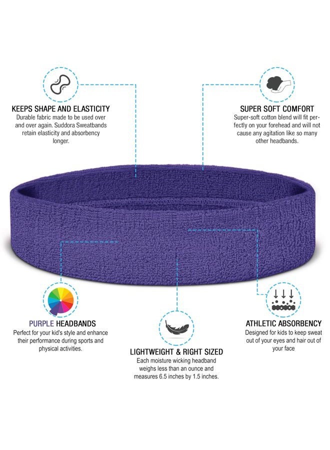 Suddora Sweatbands for Kids, Moisture Wicking 2 Wristbands and 1 Headband Set, Soft and Skin-Friendly Fabric, Moisture-Wicking Athletic Sweat Bands for Basketball, Baseball, Soccer, Purple - Image 2