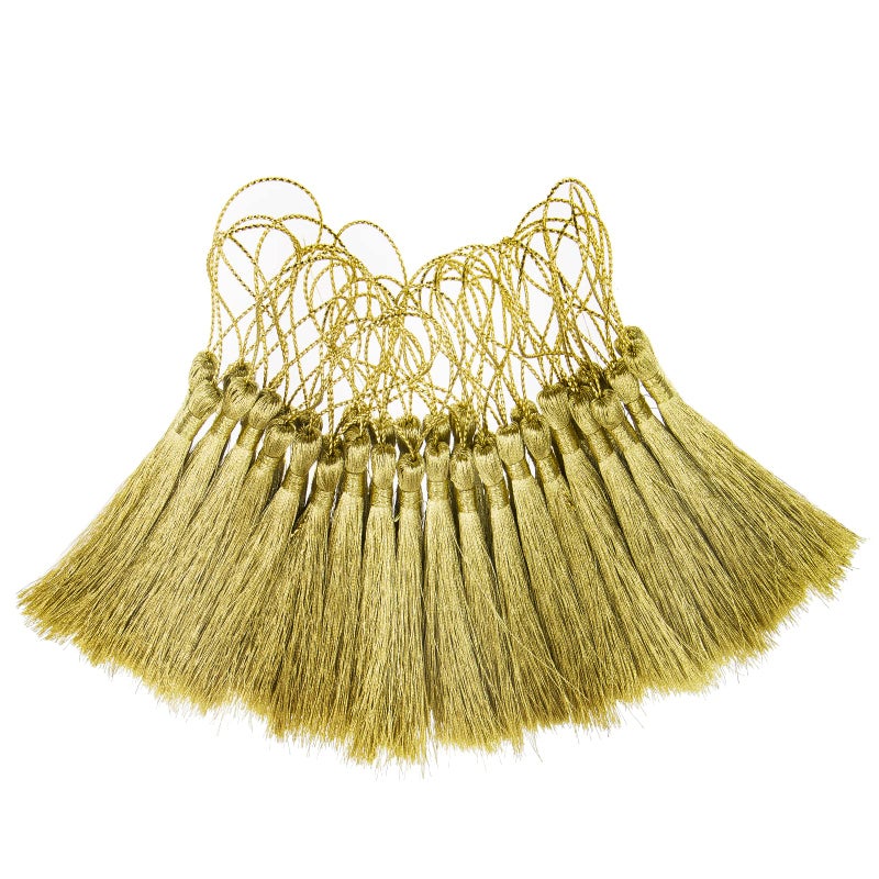 VAPKER Metallic Gold 100Pcs 13cm5 Inch Bookmark Tassels with 2Inch Loop for Wedding Cards Jewelry Making DIY Craft Projects