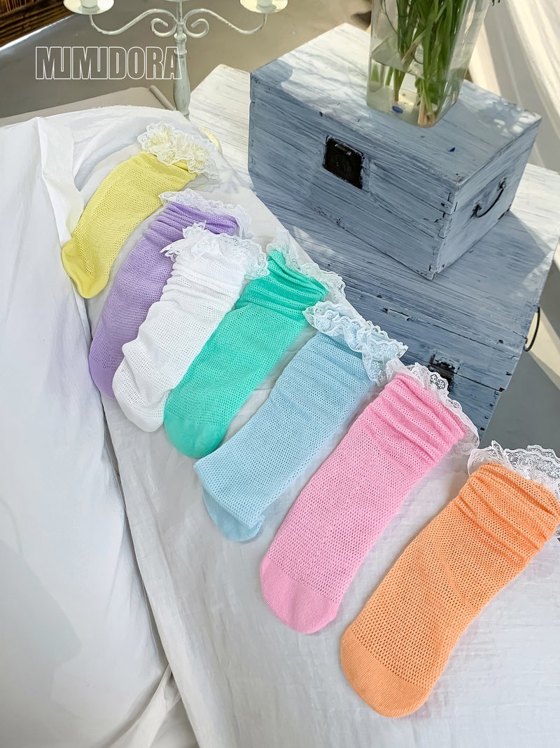 Summer Mesh Socks Over The Knee Anti-Mosquito Socks Children'S Mid-Length Socks Girls' Baby Boneless Pine Socks Colorful Cotton Socks Summer - Image 3