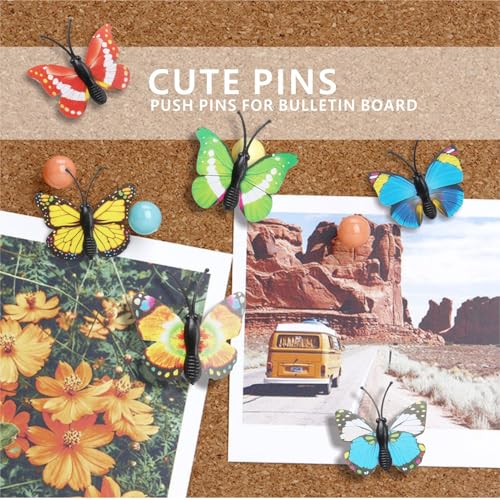 QEEGO Cute Butterfly Thumb Tacks (40 Packs) - Colorful Push Pins for Photo Wall, Cork Board, Bulletin Board Decorations, Random Pattern - Image 4