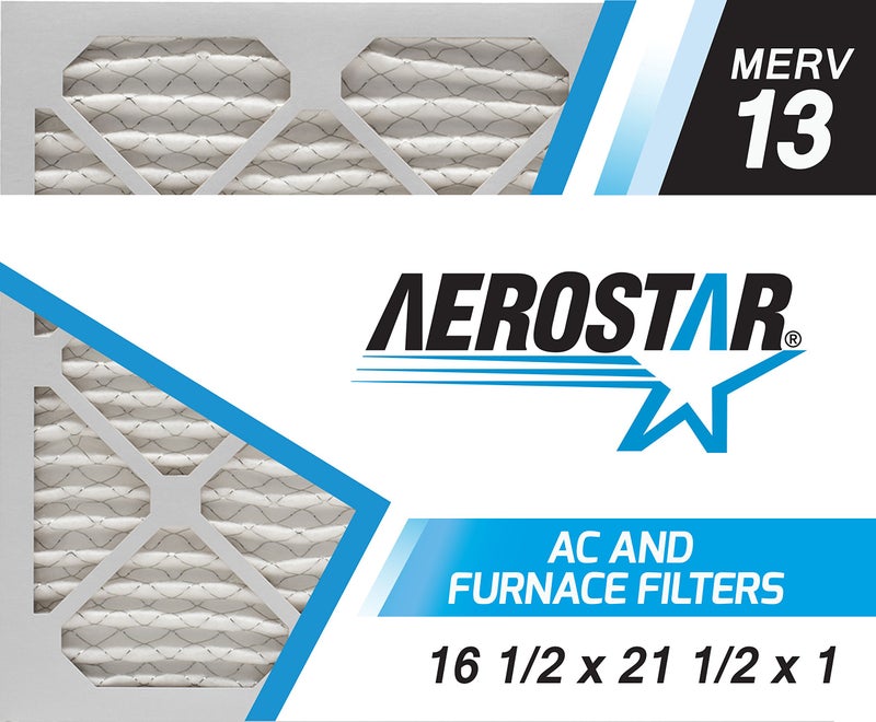 Aerostar 165x215x1 MERV 13 6 Count Pleated HVAC Furnace Air Conditioner Filters Removes Bacteria Dust Germs Lint Mold Pet Dander AllergyCausing Pollen Smog Smoke Viruses
