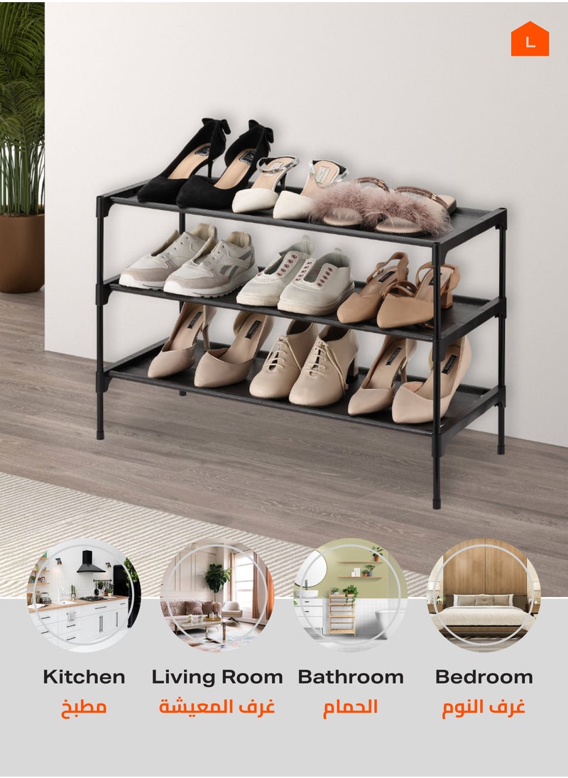 Non-Woven Triple Shoe Rack - Black - Lightweight 3-Tier Shoe Organizer with Durable Fabric Shelves and Space-Saving Storage for Entryway, Closet, Bedroom, or Garage v - pzsku/ZA5A8A723DD9AB632B488Z/45/1741856651/23551aa4-db0d-4230-bd33-42f74f8bedeb