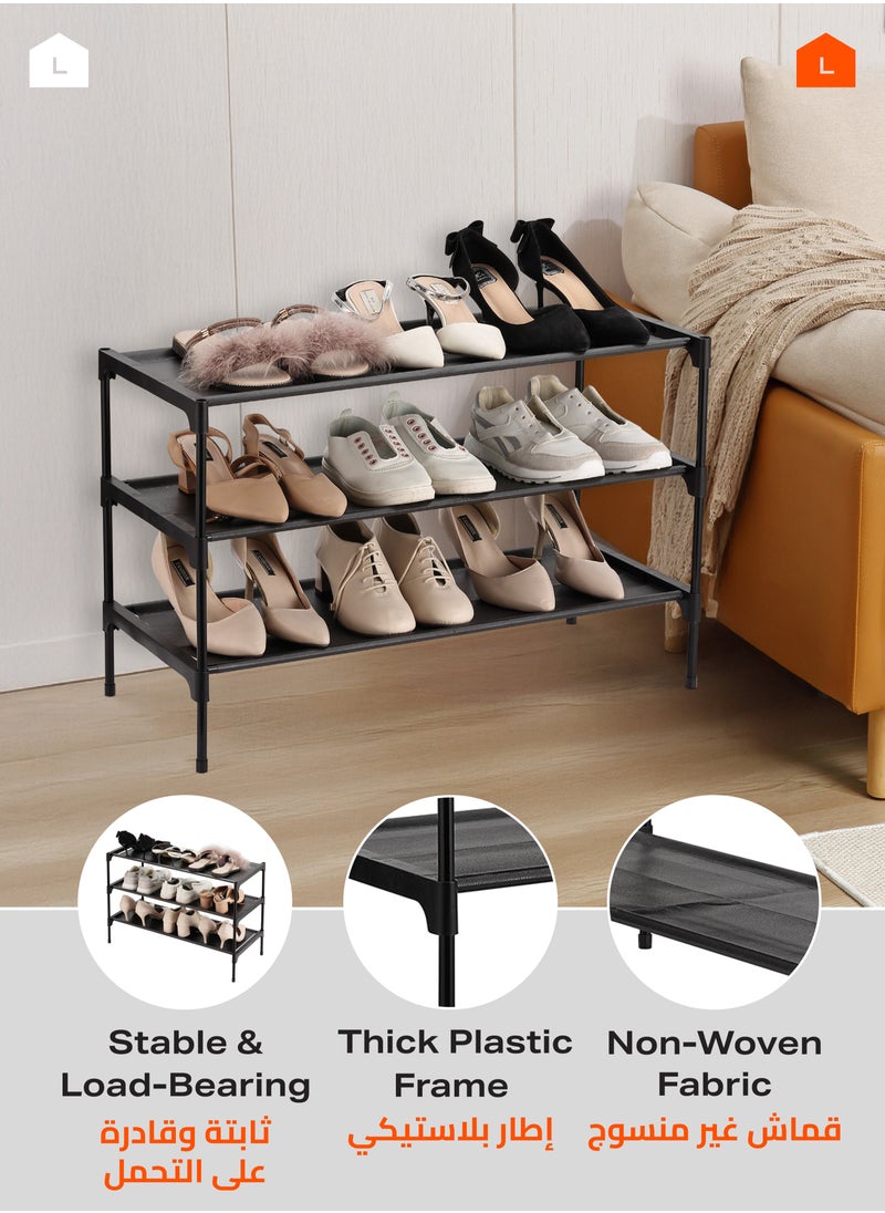 Non-Woven Triple Shoe Rack - Black - Lightweight 3-Tier Shoe Organizer with Durable Fabric Shelves and Space-Saving Storage for Entryway, Closet, Bedroom, or Garage v - pzsku/ZA5A8A723DD9AB632B488Z/45/1741856710/823200fa-1918-4a81-a422-03e8043a2af2