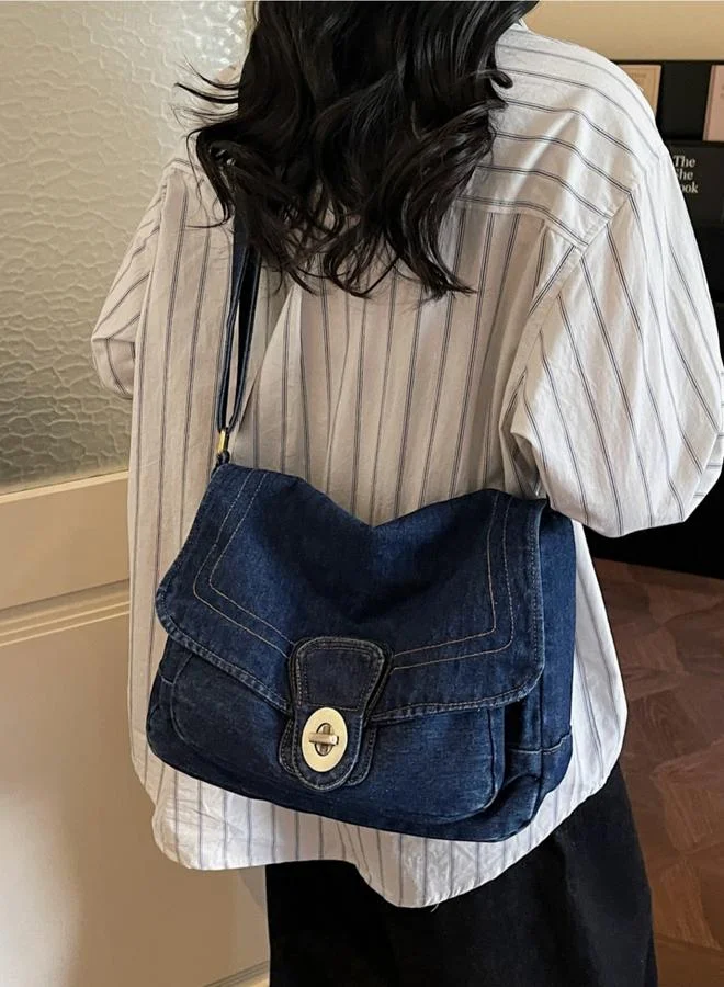 Take Two Blue Denim Shoulder Bag with Turn-Lock