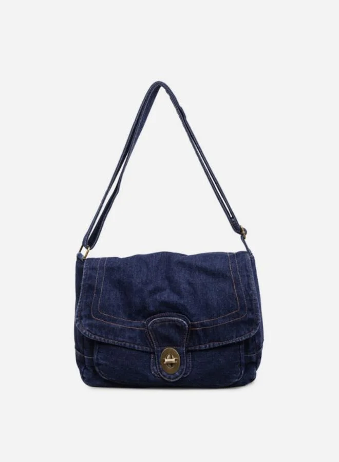 Take Two Blue Denim Shoulder Bag with Turn-Lock