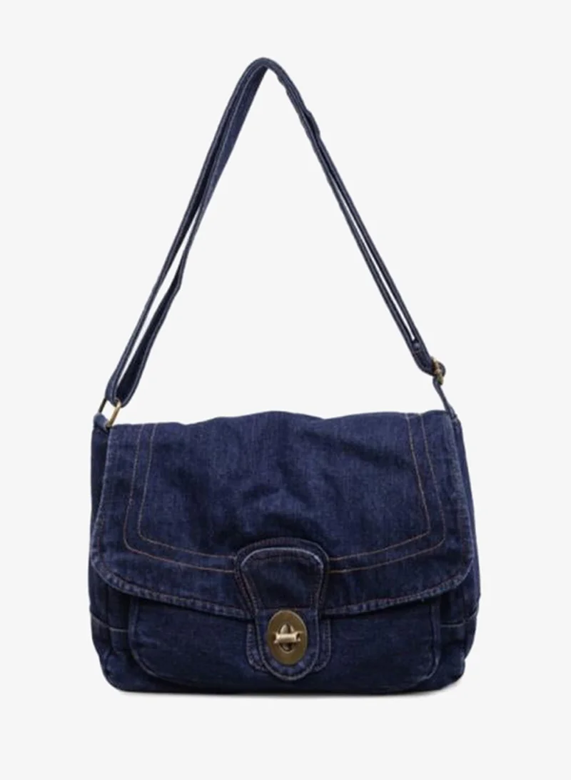 Take Two Blue Denim Shoulder Bag with Turn-Lock