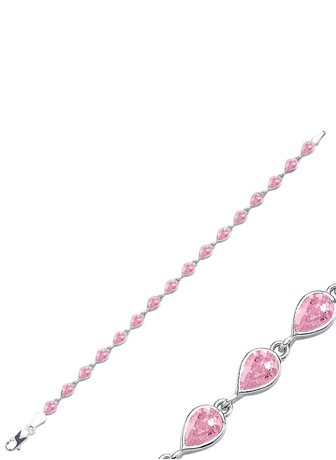EMNON - 925 Silver Teardrop Pink CZ Tennis Bracelet Rhodium Plated-High-Quality Jewelry in UAE Dubai 100% Precious Metal Gift for Women-EMNON81BR-B106295 - Image 1