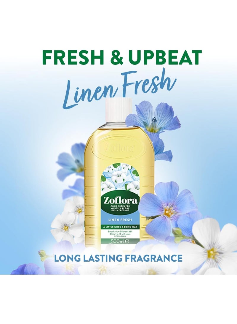 زوفلورا مطهر زوفلورا المركز متعدد الأغراض برائحة الكتان المنعش 500 مل - يقضي على 99.9% من الفيروسات والبكتيريا - Image 5