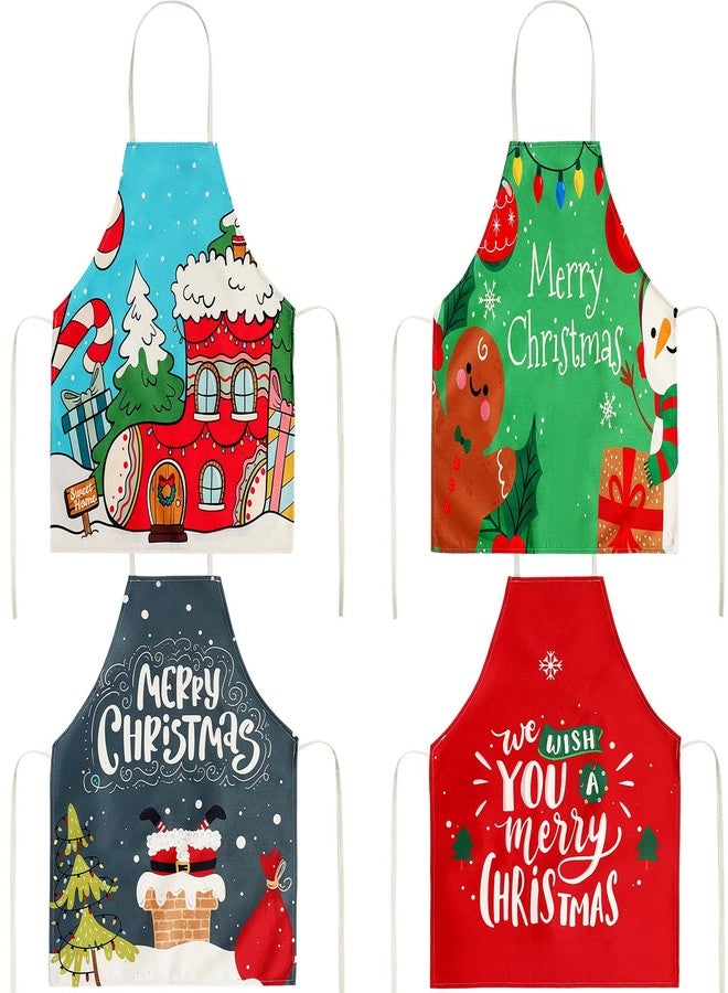 Zhehao Christmas Kids Apron Children Xmas Cooking Aprons Holiday Santa Claus Aprons for Kids Children(Traditional, 4 Pcs) - Image 1