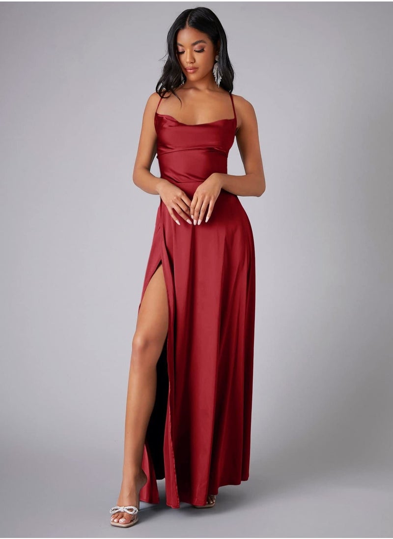 KUYING - New Women's Slim Slim Fit Open Back Strap Waist Wrap Dress Long Dress - Image 1