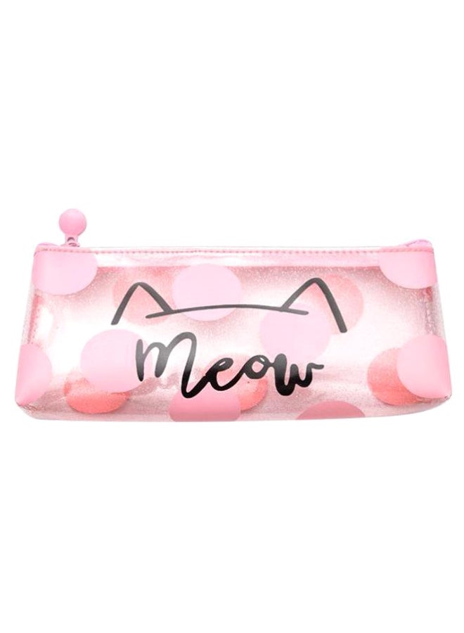 Meow Printed Pencil Case Pink/Clear - Image 1