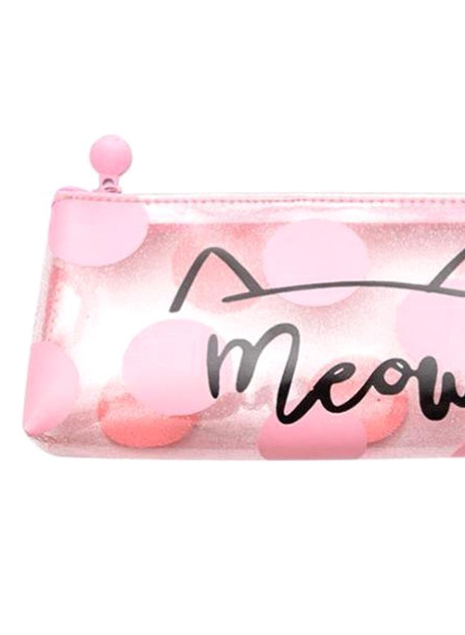 Meow Printed Pencil Case Pink/Clear - Image 2
