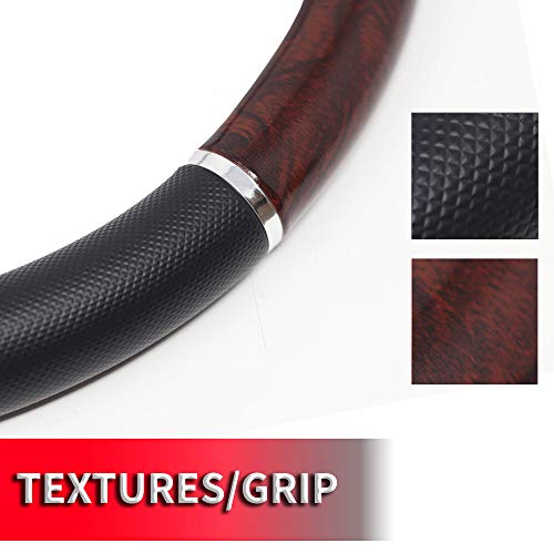 Custom Accessories 35710P Black Steering Wheel Cover with Woodgrain Design and Chrome Trim - Image 4