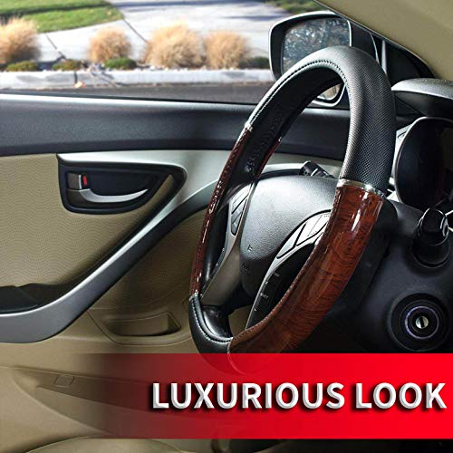 Custom Accessories 35710P Black Steering Wheel Cover with Woodgrain Design and Chrome Trim - Image 5