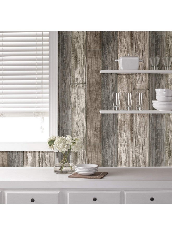 NuWallpaper Nu3130 Reclaimed Wood Plank Natural Peel & Stick Wallpaper Neutral - Image 3