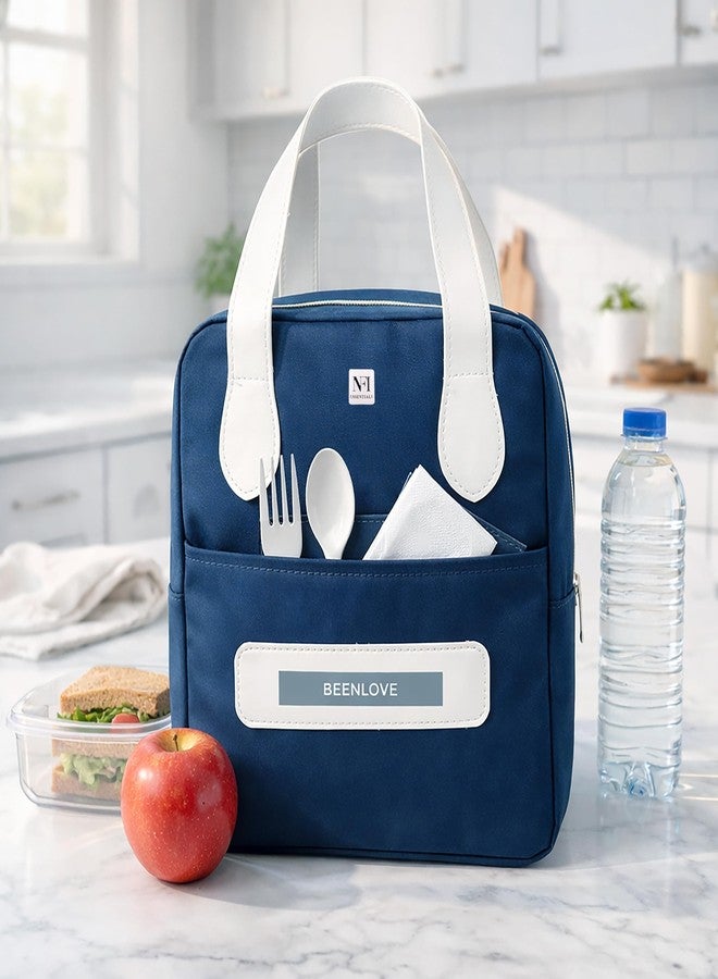 NFI essentials Insulated Lunch Bag for Men Women Large Tiffin Carry Bag Travel Lunch Box Organizer for Office, School, College, Leak-Proof Lunch Cooler Bag (Navy Blue) - Image 5