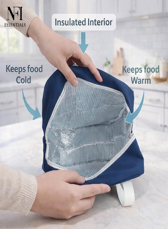 NFI essentials Insulated Lunch Bag for Men Women Large Tiffin Carry Bag Travel Lunch Box Organizer for Office, School, College, Leak-Proof Lunch Cooler Bag (Navy Blue) - Image 3