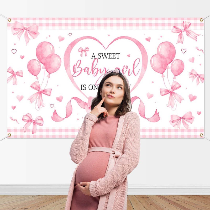 Mocsicka Pink Bow Baby Shower Banner Backdrop for Coquette Theme Baby Decorations, Coquette Baby Girl Baby Shower Party Decorations - Image 5