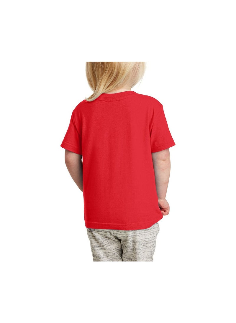 PRINTSHOP4ME - Christmas Emoji Kids Red T-Shirt For Girls–Soft Cotton Round Neck Short Sleeve T-Shirt With Smiley Face Emoji–Great For Parties - Image 1