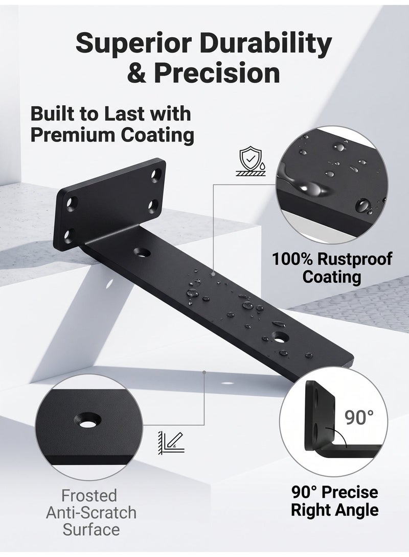 nihao 4 Pack Shelf Brackets  6 Inch Floating Shelf Bracket 1/5 inch Thick Heavy Duty Hidden Shelf Brackets Iron Metal Brackets for Shelf Support with Screw Included -15cm - Image 2