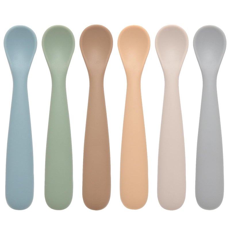 Eascrozn Baby Spoons, 6 Pack First Stage Silicone Baby Feeding Spoons, Soft Tip Feeding Baby Utensils, Baby Led Weaning Supplies Training Spoons, Dishwasher and Boil Safe - Image 1