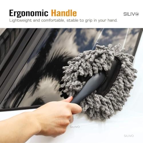 SILIVO Microfiber Car Cleaning Brush with Handle | Handheld Car Duster for Dashboard, Windshield & Interior | Reusable, Washable Multipurpose Dusting Tool for Car, Bike & Home (11", Multi Color) - Image 2