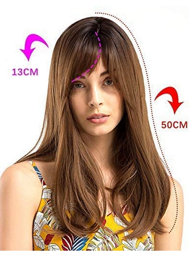 LUSH LOCKS ® Human Wigs With Bangs Long Straight Brunette Wig Natural Look Realistic Synthetic Hair Wig For Women And Girl (Brown)  - Image 3