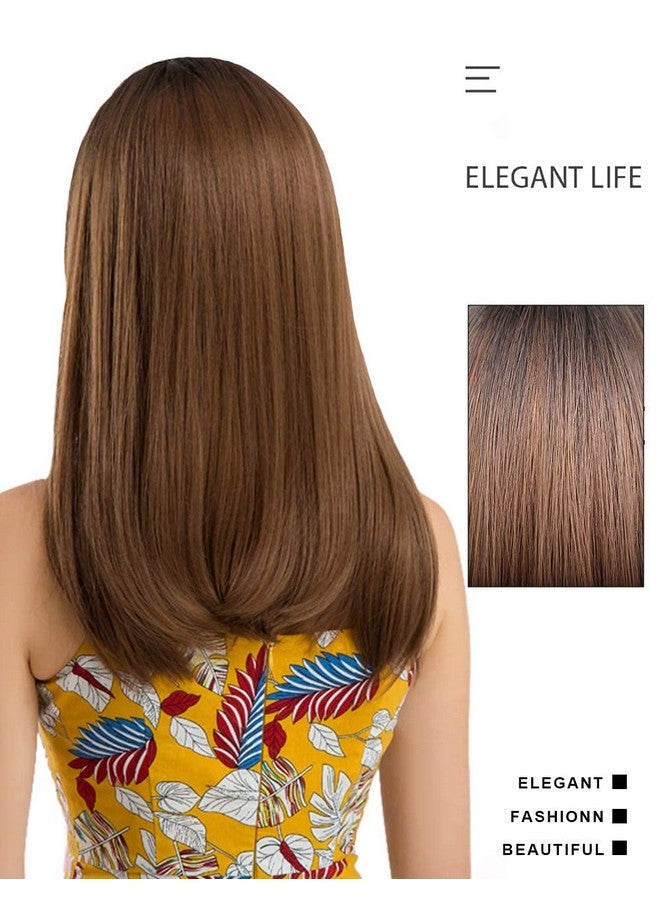 LUSH LOCKS ® Human Wigs With Bangs Long Straight Brunette Wig Natural Look Realistic Synthetic Hair Wig For Women And Girl (Brown)  - Image 2