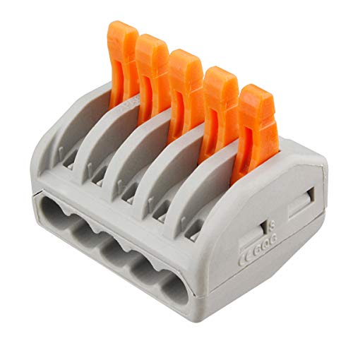 XHF2018 100 Pcs Lever Connectors Nuts 5 Conductor Combination Compact Wire Connectors Fast Connection Terminal 28-12 AWG Suitable for Multiple Types - Image 4