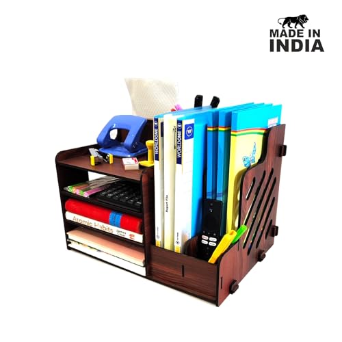 Woodkey Wooden Desk Organizer A multifunctional desktop organizer designed for office use. Perfect for storing files,pens,tissues,printer paper,calculators (Rolex Darkwood),Stationary,Dark Brown - Image 5