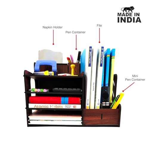 Woodkey Wooden Desk Organizer A multifunctional desktop organizer designed for office use. Perfect for storing files,pens,tissues,printer paper,calculators (Rolex Darkwood),Stationary,Dark Brown - Image 2