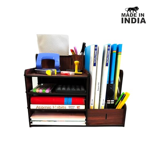 Woodkey Wooden Desk Organizer A multifunctional desktop organizer designed for office use. Perfect for storing files,pens,tissues,printer paper,calculators (Rolex Darkwood),Stationary,Dark Brown - Image 4