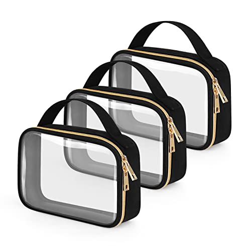 Wedama TSA Approved Toiletry Bag, 3 Pack Clear Makeup Bags with Handles, Quart Size Clear Toiletry Bags, PVC Cosmetic Bags for Women and Men, Carry on Airport Airline Compliant Bag, Black - Image 1