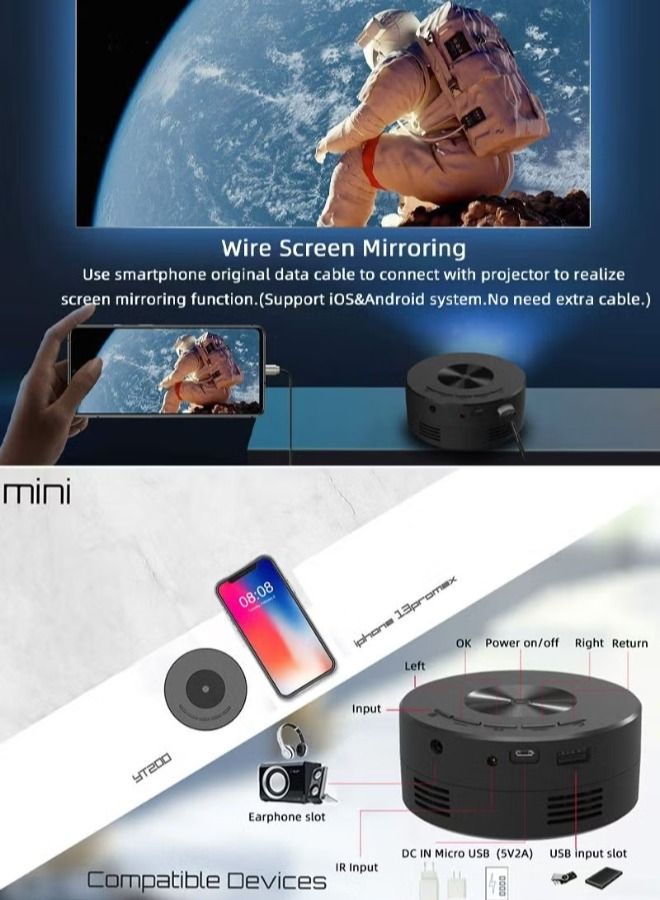 LED Mini Projector Support Mirroring Function 10W YT200 Black - Image 2