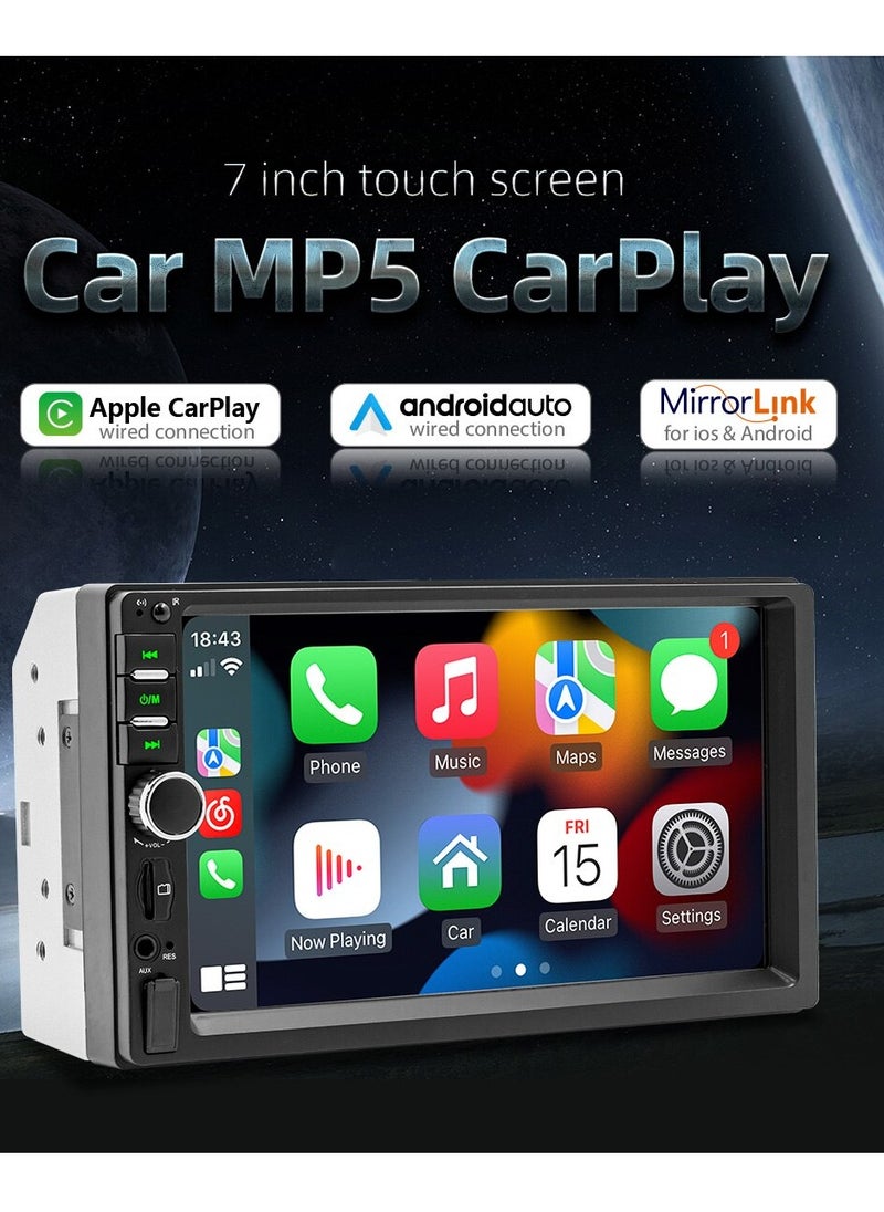 AROAQ - 7 Inch 1080p HD Touch Screen Radio, Double Din Car Stereo Compatible With Carplay And Android, Wireless Carplay & Android Auto Car Stereo Receiver, USB Car Multimedia Mp5 Player, (F7018C and CAM) - Image 1