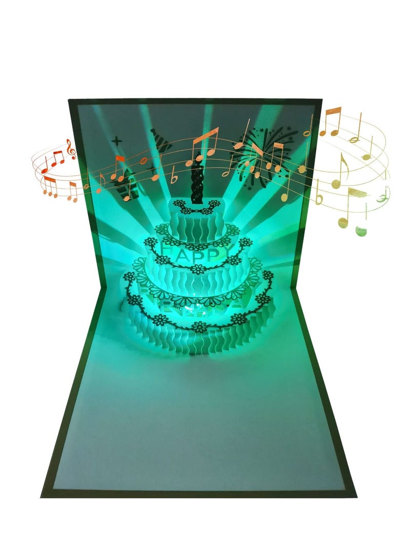 Generic 3D Changeable Colors Light Music Birthday Cards Pop up Warming LED Colourful Musical Birthday Cake Happy Birthday Card Greeting Cards Postcards for Mom Wife Sister Boy Girl and Friends 1 Pack  - Image 1