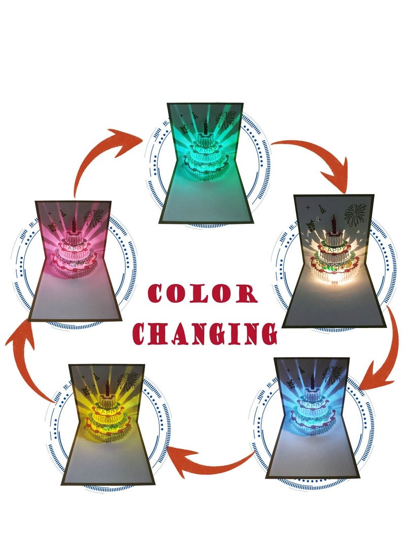 Generic 3D Changeable Colors Light Music Birthday Cards Pop up Warming LED Colourful Musical Birthday Cake Happy Birthday Card Greeting Cards Postcards for Mom Wife Sister Boy Girl and Friends 1 Pack  - Image 2