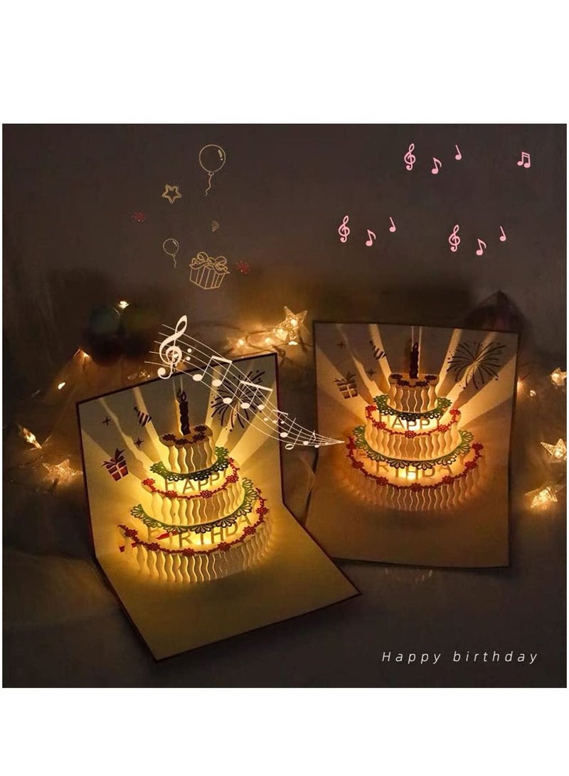 Generic 3D Changeable Colors Light Music Birthday Cards Pop up Warming LED Colourful Musical Birthday Cake Happy Birthday Card Greeting Cards Postcards for Mom Wife Sister Boy Girl and Friends 1 Pack  - Image 4