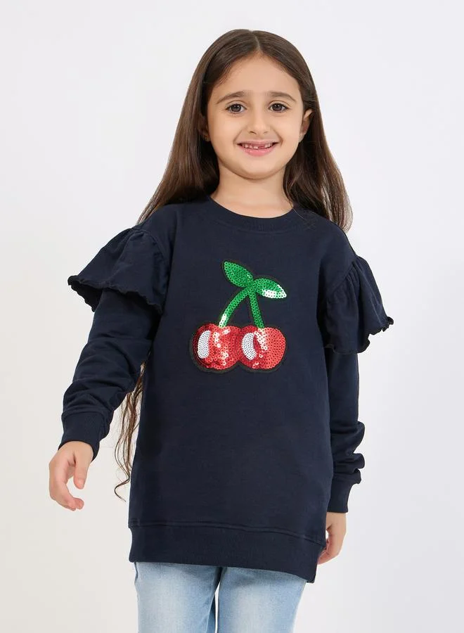 Styli Sequined Cherry Patch Longline Sweatshirt