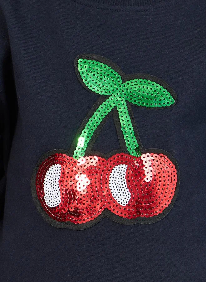 Styli Sequined Cherry Patch Longline Sweatshirt