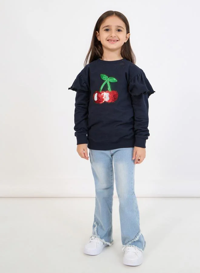 Styli Sequined Cherry Patch Longline Sweatshirt