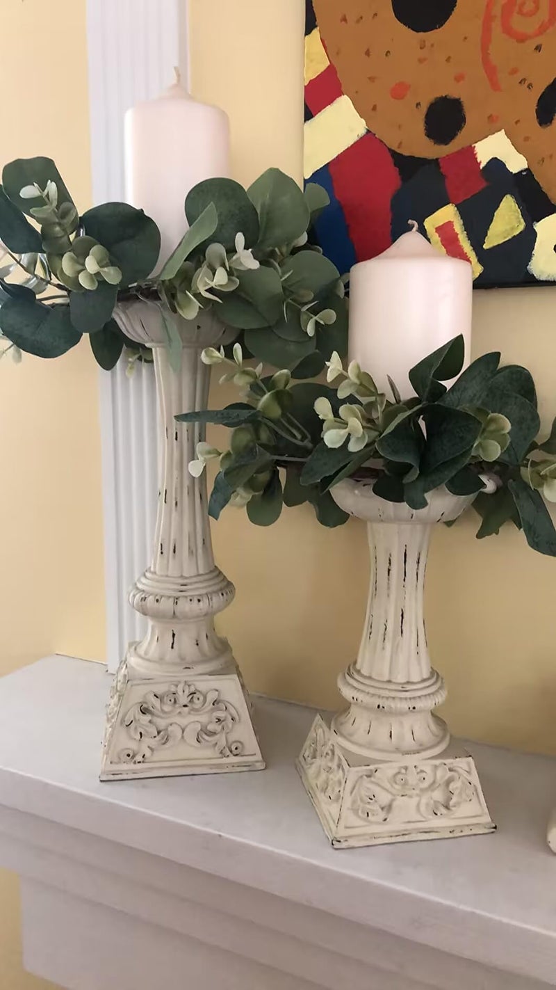 GRBAMBI Artificial Eucalyptus Leaves Wreaths - Eucalyptus Leaves Greenery Garland Farmhouse Wreath 9Inch for Kitchen Cabinet Dining Chairs Tabletop Decor (2) - Image 5