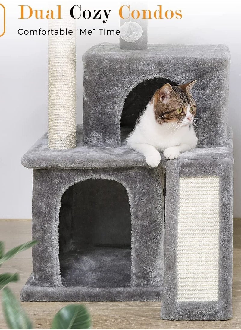 Alissa - Cat Tree Luxury Cat Tower with Double Condos Spacious Perch Fully Wrapped Scratching Sisal Post and Replaceable Dangling Balls Gray 86x48x44.5cm - Image 1